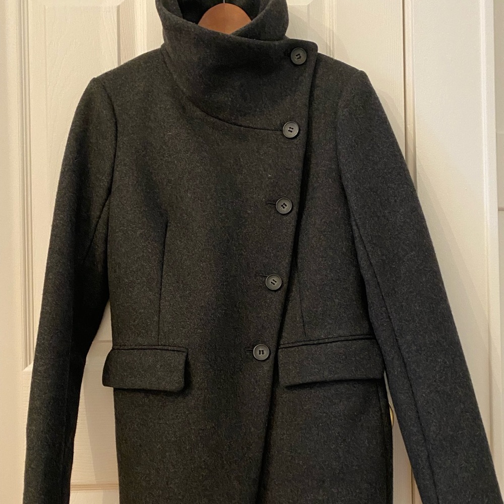 AllSaints Dark Gray Asymmetric Wool Coat - Picture 2 of 6